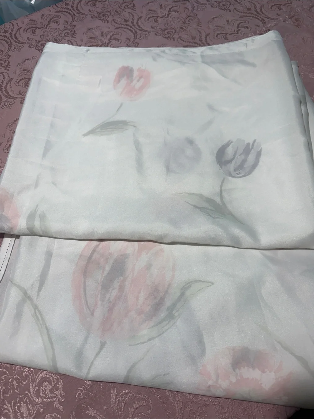 White Floral Polyester Shower Curtain Panel - White with Pink pastel cottagecore